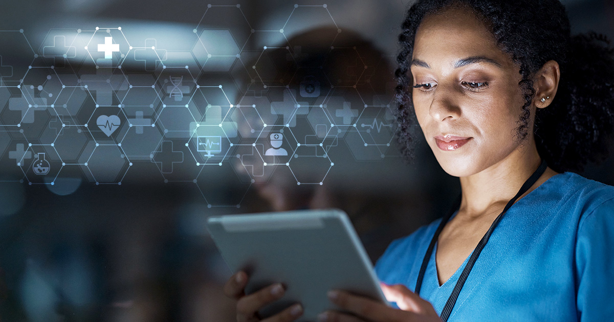 Nurse looking at a tablet