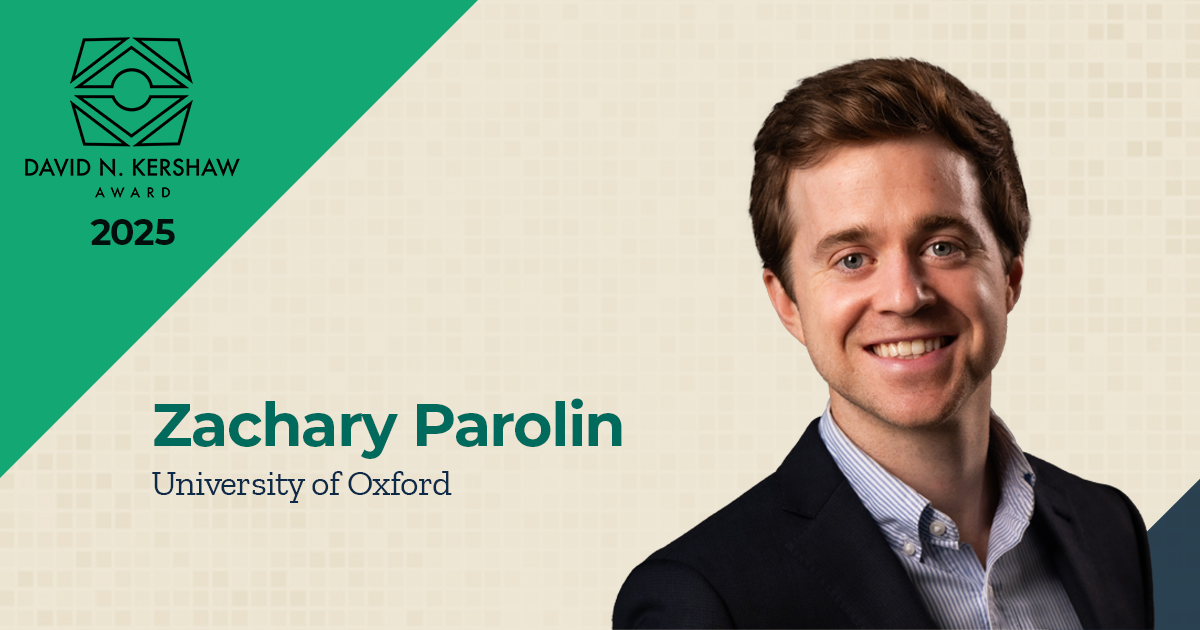 Zachary Parolin of Oxford University has received the David N. Kershaw Award for his research on poverty and opportunity and will deliver the Kershaw Lecture at APPAM’s 2025 Fall Conference.