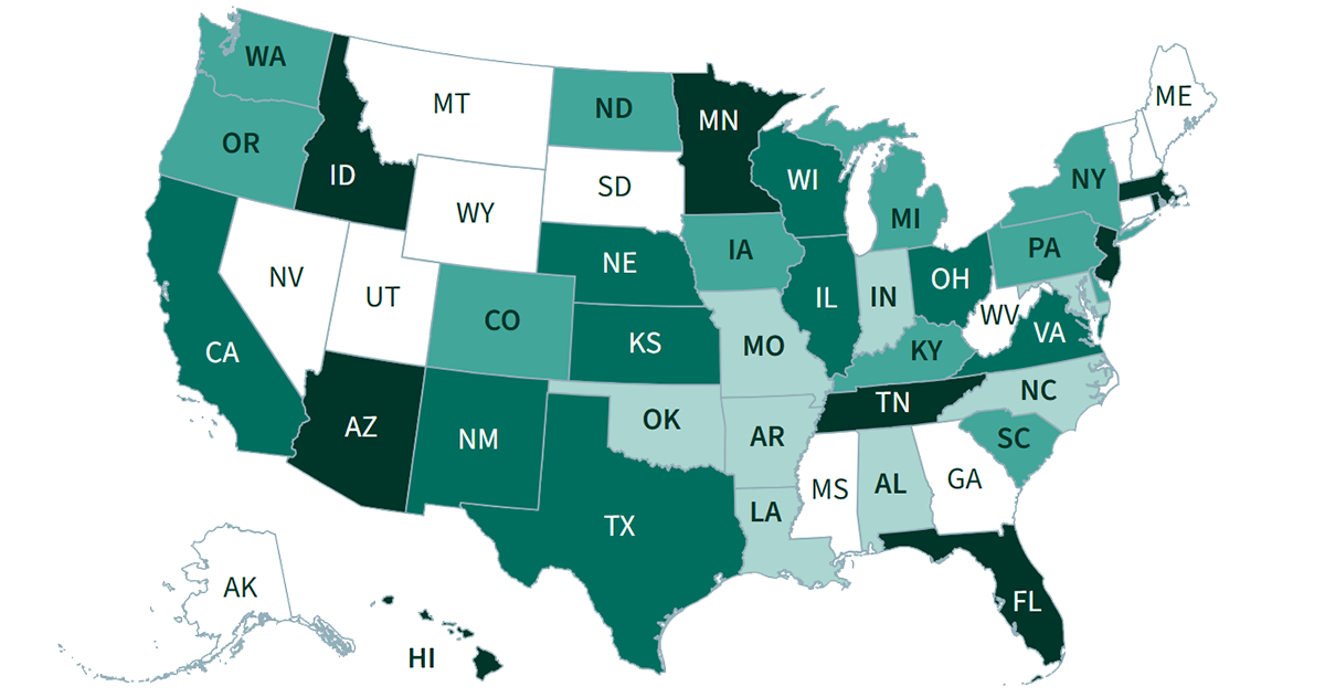 US map of Dually Eligible Individuals in Integrated Care Programs